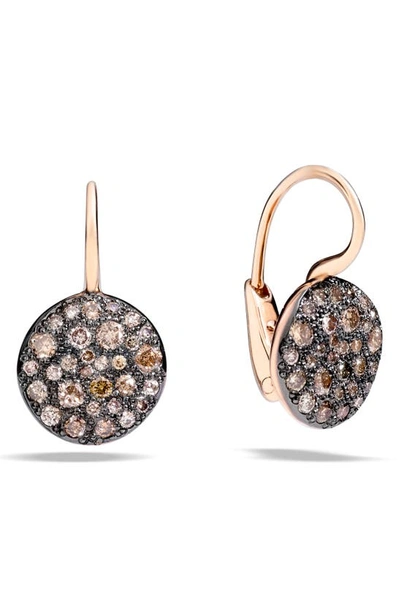 Pomellato Sabbia Diamond Disc Drop Earrings In Rose Gold/ Brown Diamond