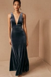 Jenny Yoo Logan V-neck Velvet Gown In French Blue