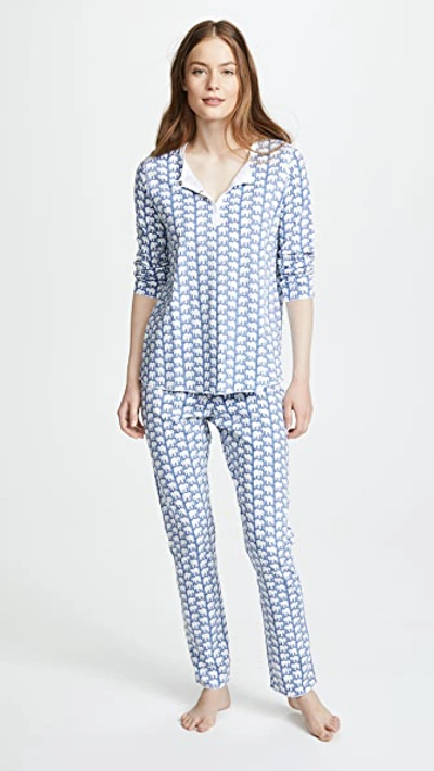 Roller Rabbit Cotton Elephants Print Pyjamas Set In Blue