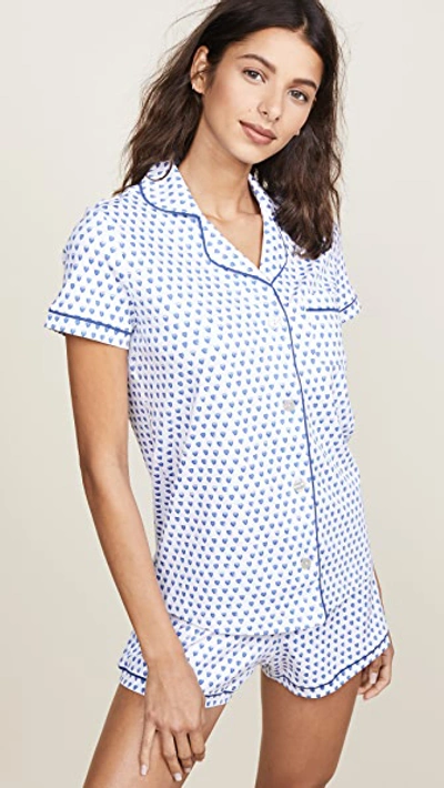 Roller Rabbit Hearts Shorty Polo Two-piece Pajama Set In Mint