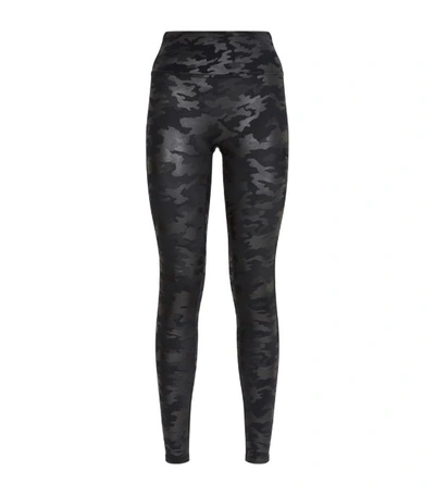 Spanx Camo-print Faux-leather Leggings In Matte Black Camo