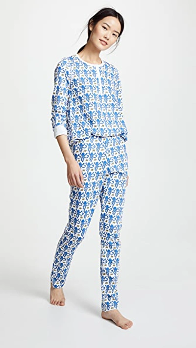 Roller Rabbit Monkey Print 2-piece Pajama Set In Blue