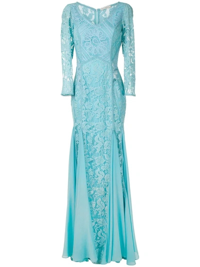 Martha Medeiros Vivian Lace Gown In Blue