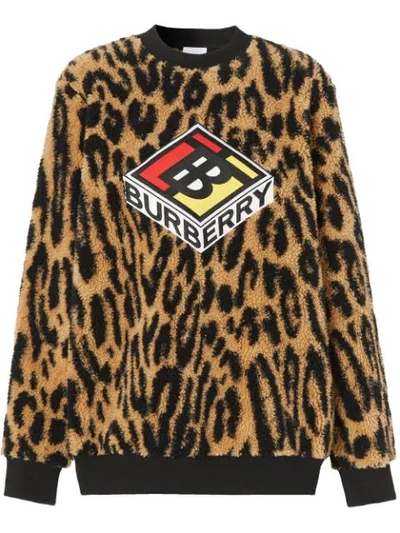 Burberry Logo Graphic Leopard Fleece Jacquard Sweatshirt In Brown