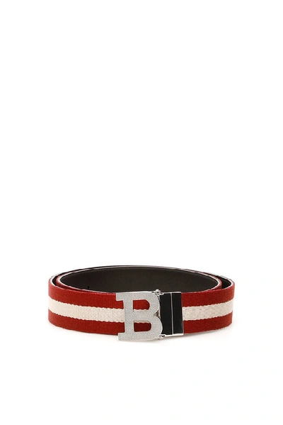 Bally Striped B Buckle Belt In Red