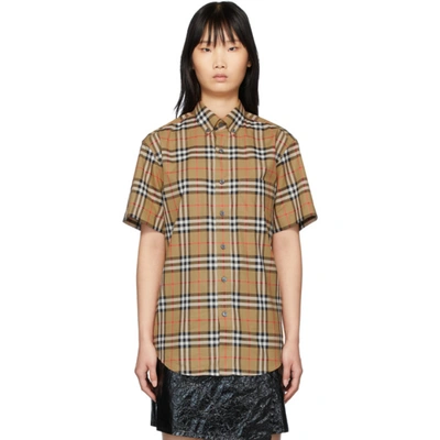 Burberry Beige Check Jameson Short Sleeve Shirt In Antique Yel