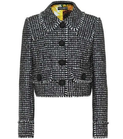 Dolce & Gabbana Houndstooth Wool-blend Jacket In Black,white,grey