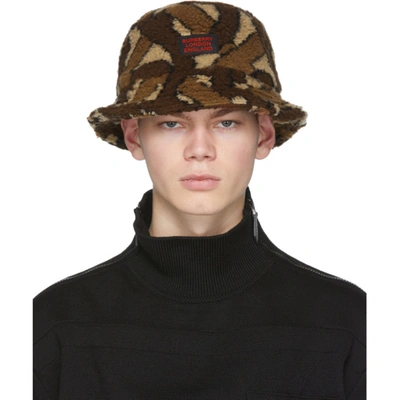 Burberry Men's Camo Fleece Bucket Hat In Bridle Brow