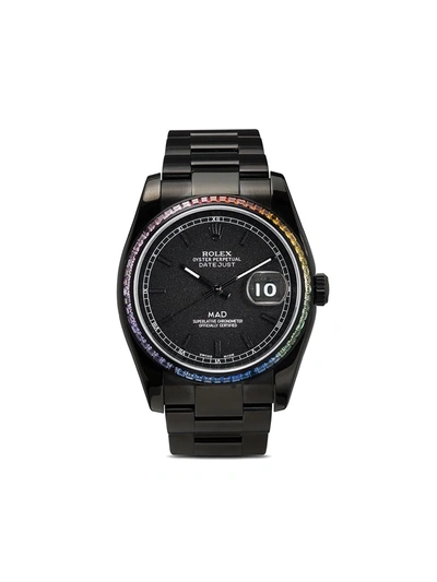 Mad Paris Customised Rolex Datejust Watch In Black Multicolour