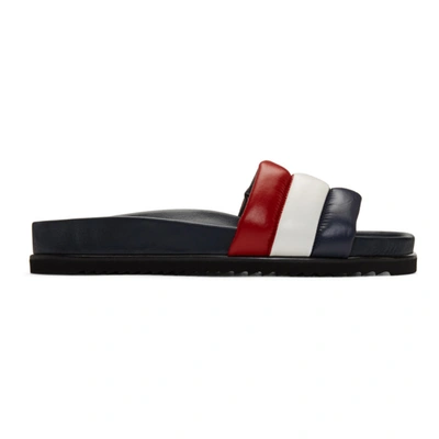 Thom Browne Tri-colour Quilted Satin Slides In Blue