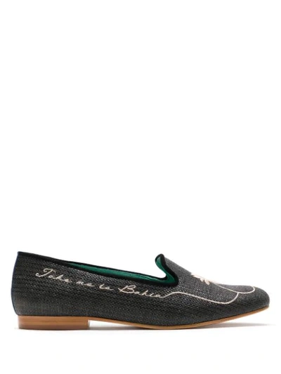 Blue Bird Shoes Take Me Too Bahia Straw Loafers In Black