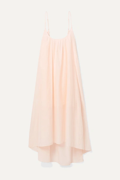 Pour Les Femmes Asymmetric Cotton And Silk-blend Nightdress In Pastel Pink