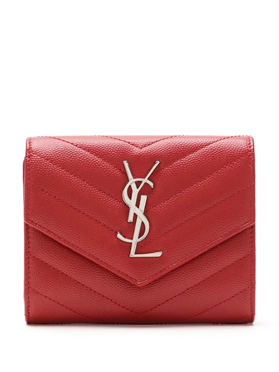 Saint Laurent Quilted Leather Wallet In Red