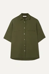 Vince Stretch-silk Blouse In Army Green