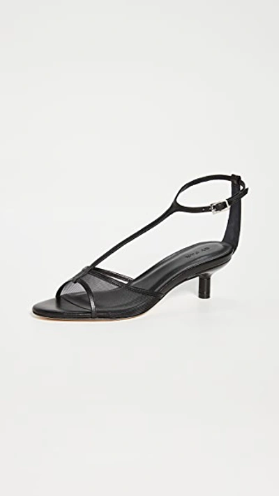 By Far Leather And Mesh T-strap Sandals In Black