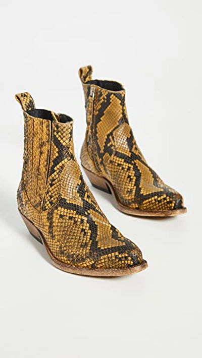 Golden Goose Santiago Snake Embossed Western Boot In Mustard Black Printed Leather
