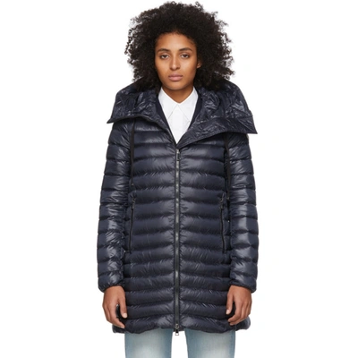 Moncler Flammette Hooded Quilted Shell Coat In Navy | ModeSens