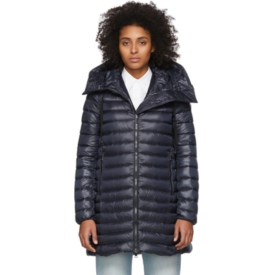 Moncler Flammette Hooded Quilted Shell Coat In Navy