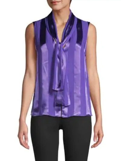 Alice And Olivia Gwenda Tie-front Satin Blouse In Purple