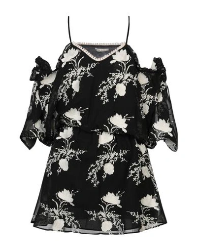 Alice And Olivia Floral-embroidered Blouson Dress In Black