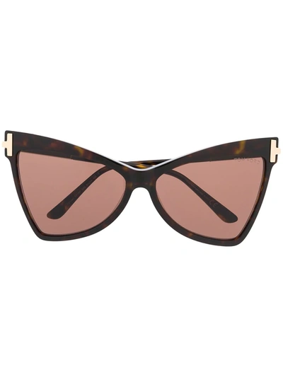 Tom Ford Tallulah Acetate Butterfly Sunglasses W/ Oversized T Temples In Havana