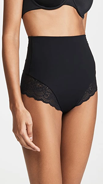 Natori Plush High-rise Lace-trim Shaper Thong In Black