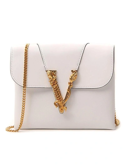 Versace Virtus Leather Clutch In Optical White