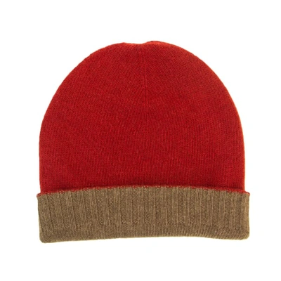 40 Colori Red & Brown Reversible Wool & Cashmere Beanie In Multicolour
