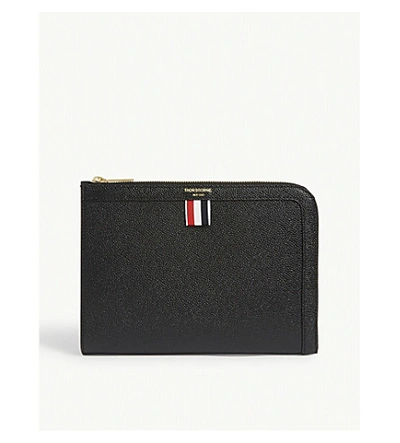 Thom Browne Tricolour Tab Grained Leather Folio In Black