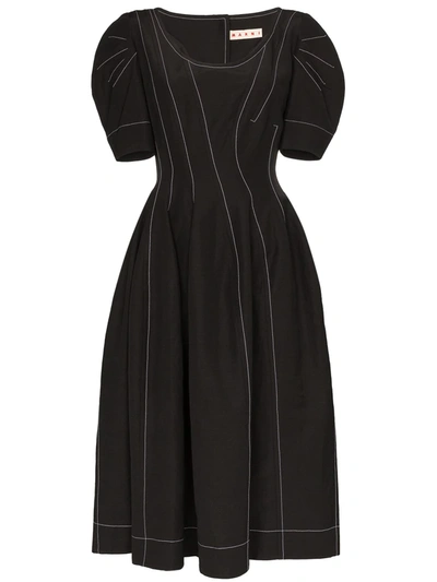 black dress white stitching Aurora Midi Shirt Dress In Black With White Contrast Stitch – St Frock main image 0