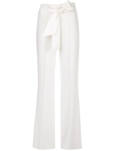 Cinq À Sept Isabel Knotted Silk-trimmed Crepe Wide-leg Pants In Ivory