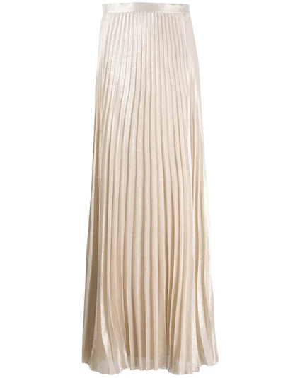 Max Mara Pacato Metallic Pleated Maxi Skirt In Beige,gold