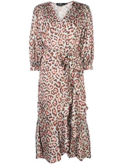 Patbo Leopard Print Midi Wrap Dress In Blue Pink