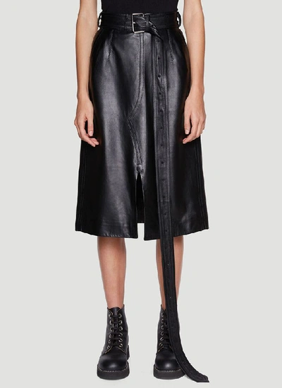 Marni Leather A-line Front Slit Skirt In Black