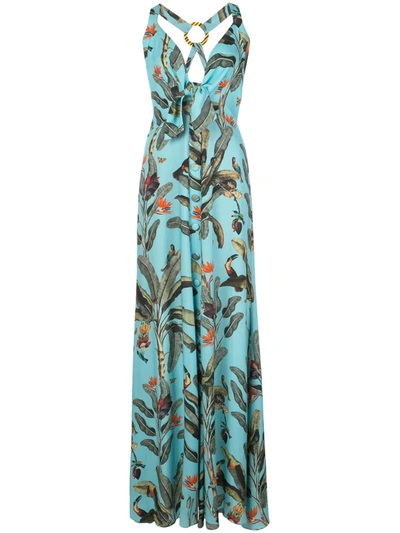 Patbo Tropical Print Halterneck Maxi Dress In Cerulean