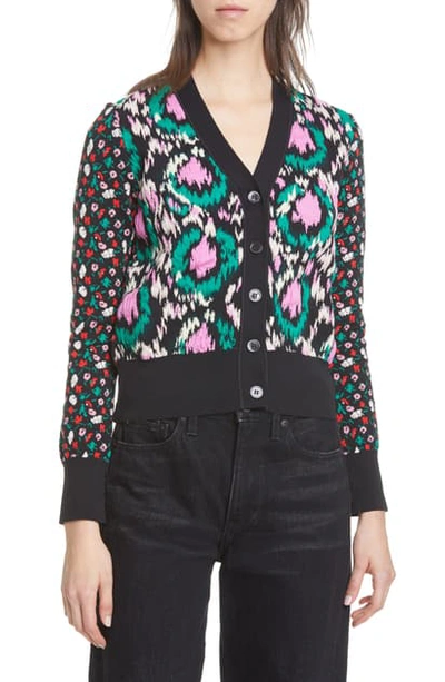 Marni Stretch Floral Jacquard Mixed Cardigan In Black