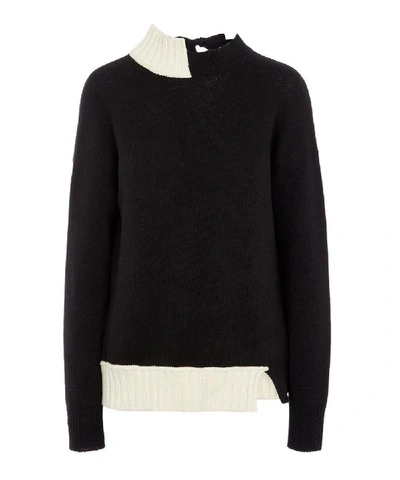 Marni Contrast Asymmetric Wool Knit Crewneck Sweater In Black