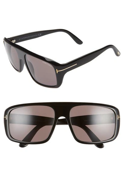 Tom Ford Men's Duke Square Solid Acetate Sunglasses In Shiny Black/ Smoke