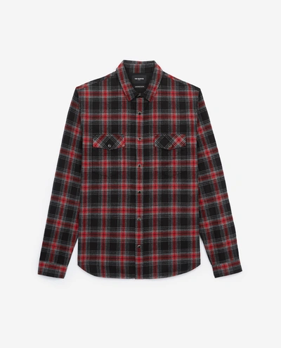 The Kooples Brushed Plaid Slim Fit Button-down Shirt In Burgundy Checks