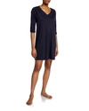 Hanro Pure Essence Raglan Three-quarter Sleeve Cotton Short Gown In Medium Blue