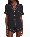 Eberjey Gisele Short Sleeve Crop Pajama Set In Black/sorbet Pink