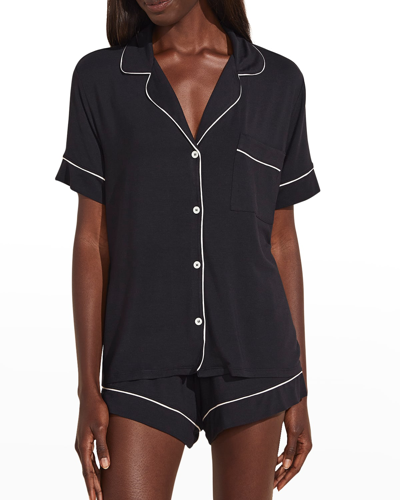 Eberjey Gisele Short Sleeve Crop Pyjama Set In Black/sorbet Pink