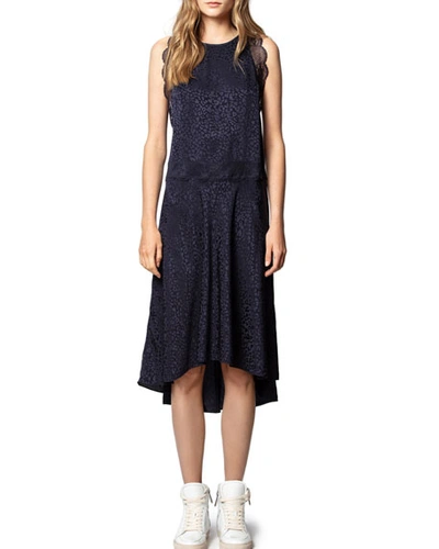 Zadig & Voltaire Dressing Gownrto Lace Trimmed Leopard-silk Midi Dress In Marine