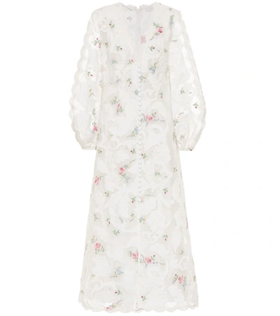 Zimmermann Zinnia Floral-embroidered Ramie-blend Dress In Ivory+multi