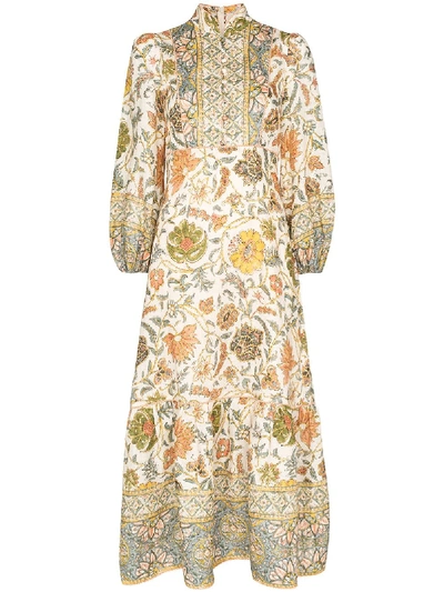 Zimmermann Edie Balloon-sleeve Floral-print Linen Dress In Orange