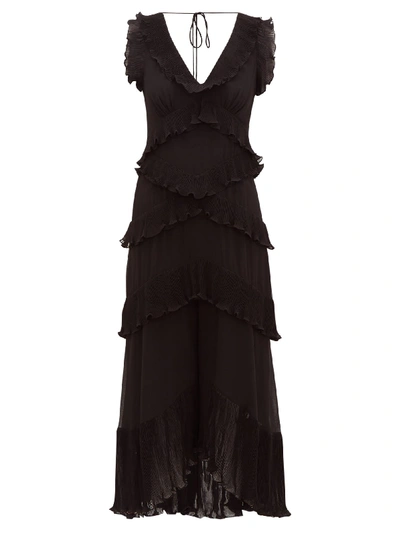 Zimmermann Super Eight Pleated-frill Chiffon Midi Dress In Black