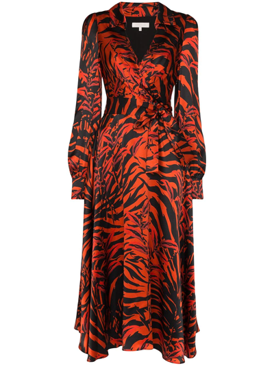 Borgo De Nor Nilla Zebra-print Silk Belted Midi Dress In Red