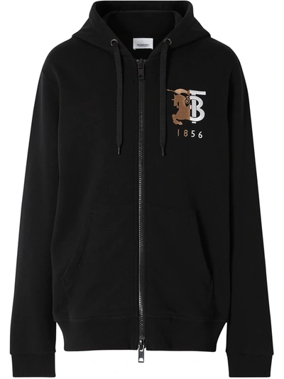 Burberry Zip-up Hooded Sweatshirt With Logo In Black