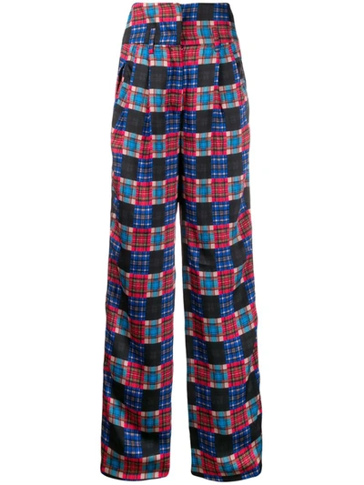 Koché Check-print High-waisted Trousers In Blue