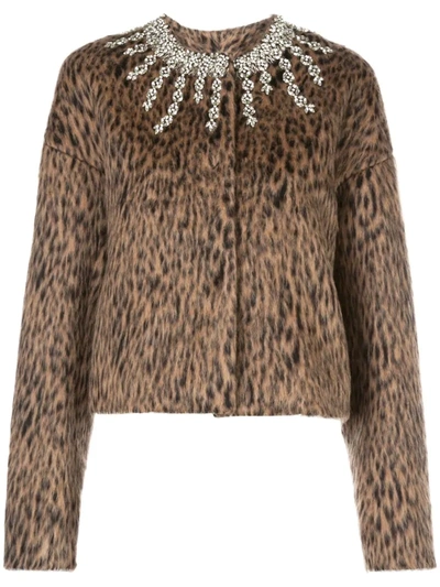 Giambattista Valli Embellished Leopard Print Jacket In Brown